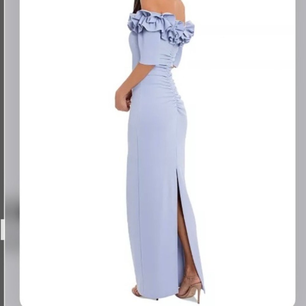 XSCAPE Ruffle Off the Shoulder Crepe Column Gown Size 14